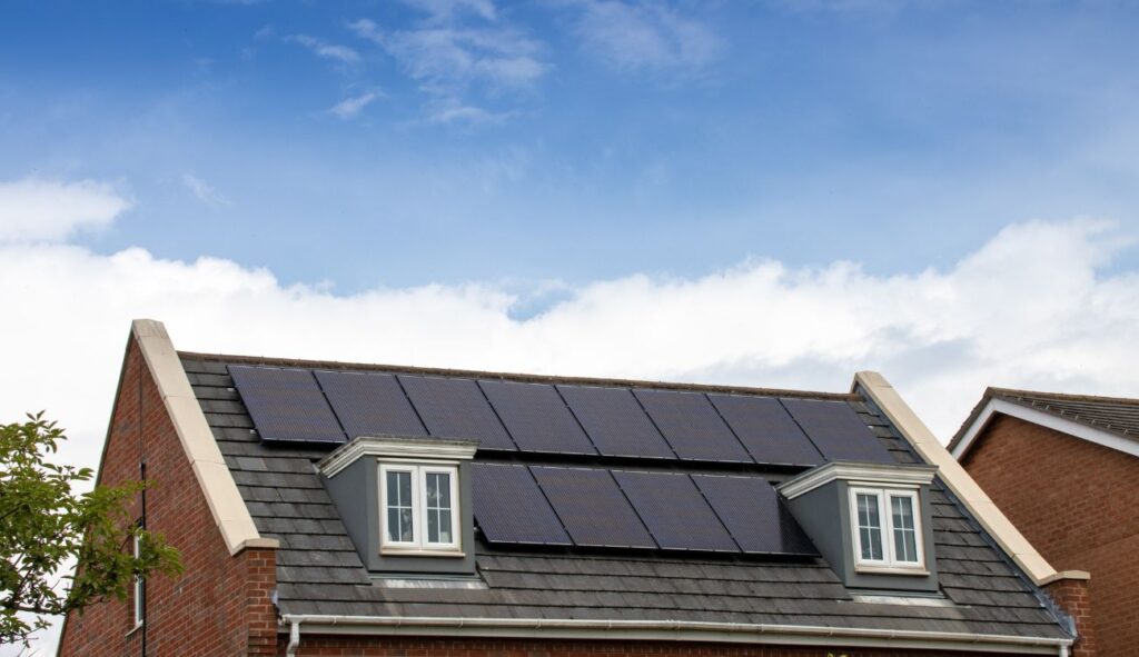 Solar panels installed on a roof on house in the UK