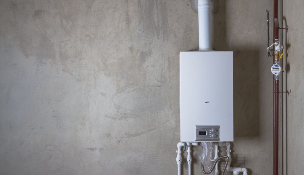 combi boiler installed and mounted on a wall
