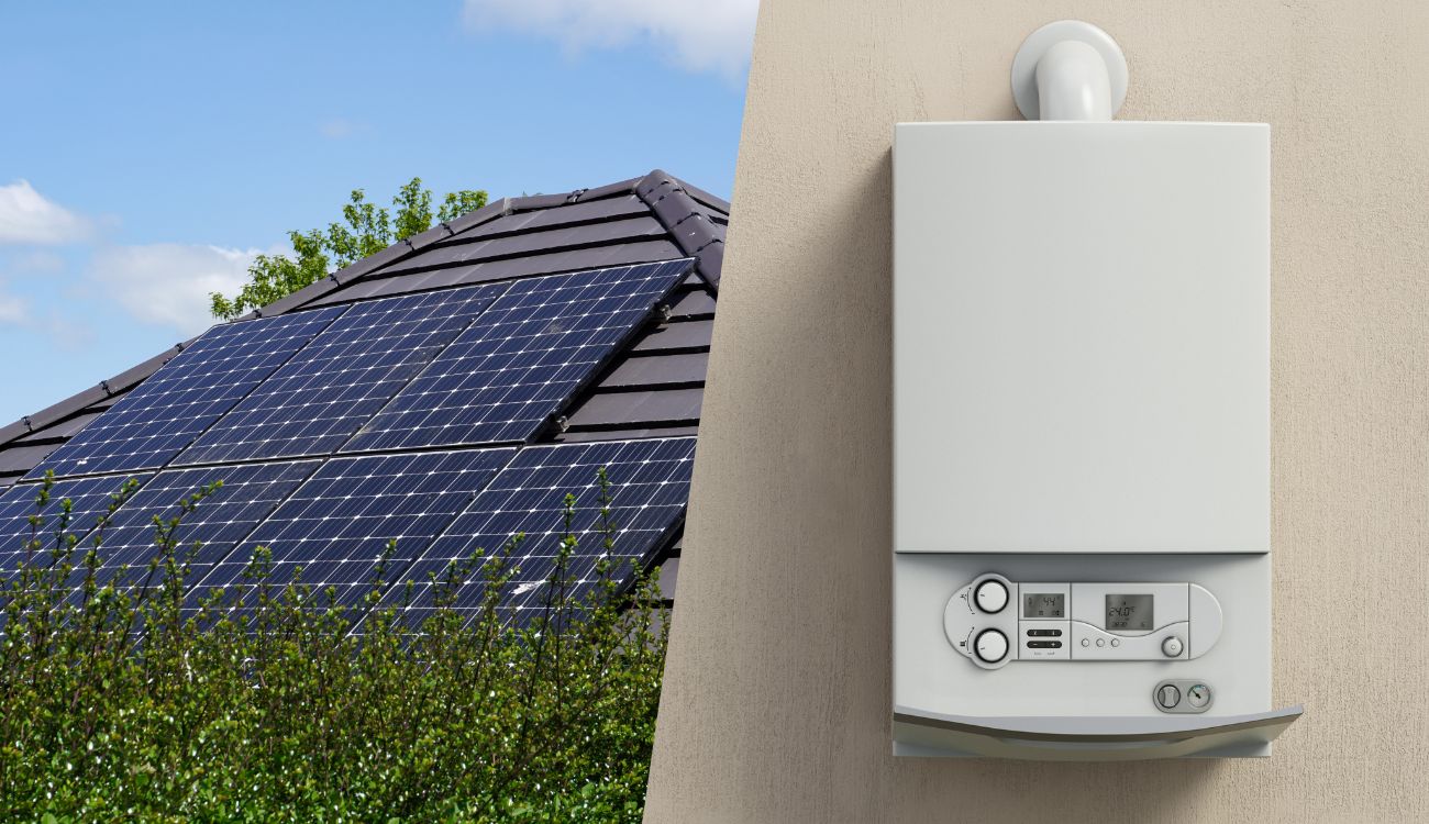 Combi boiler and solar panels installed in a house in the UK