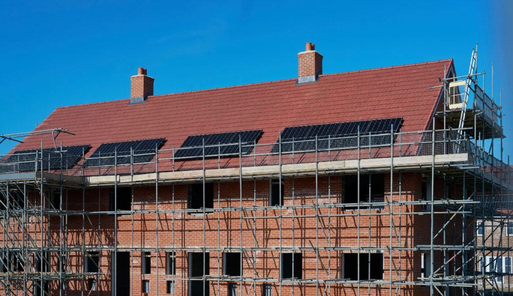 solar panels mounted and installed on the roof of a house in the UK