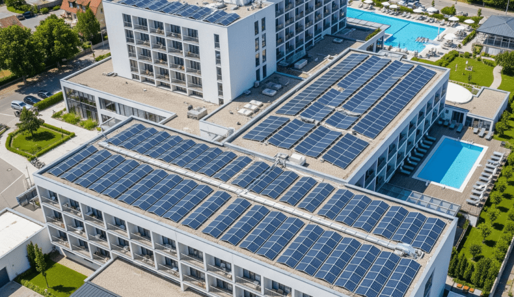solar panels installed on hotel roofs
