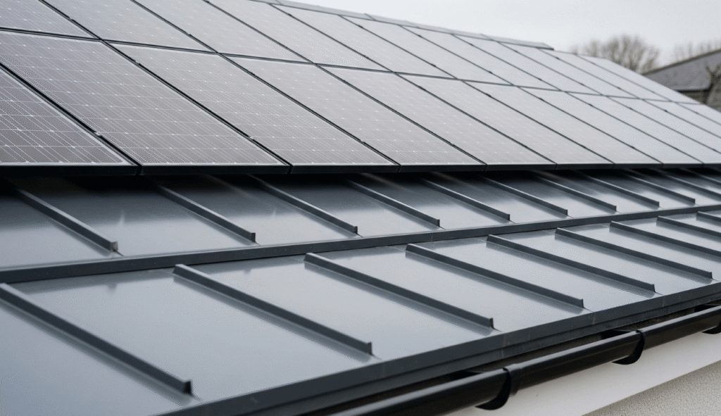 solar panels installed on a fibreglass roof