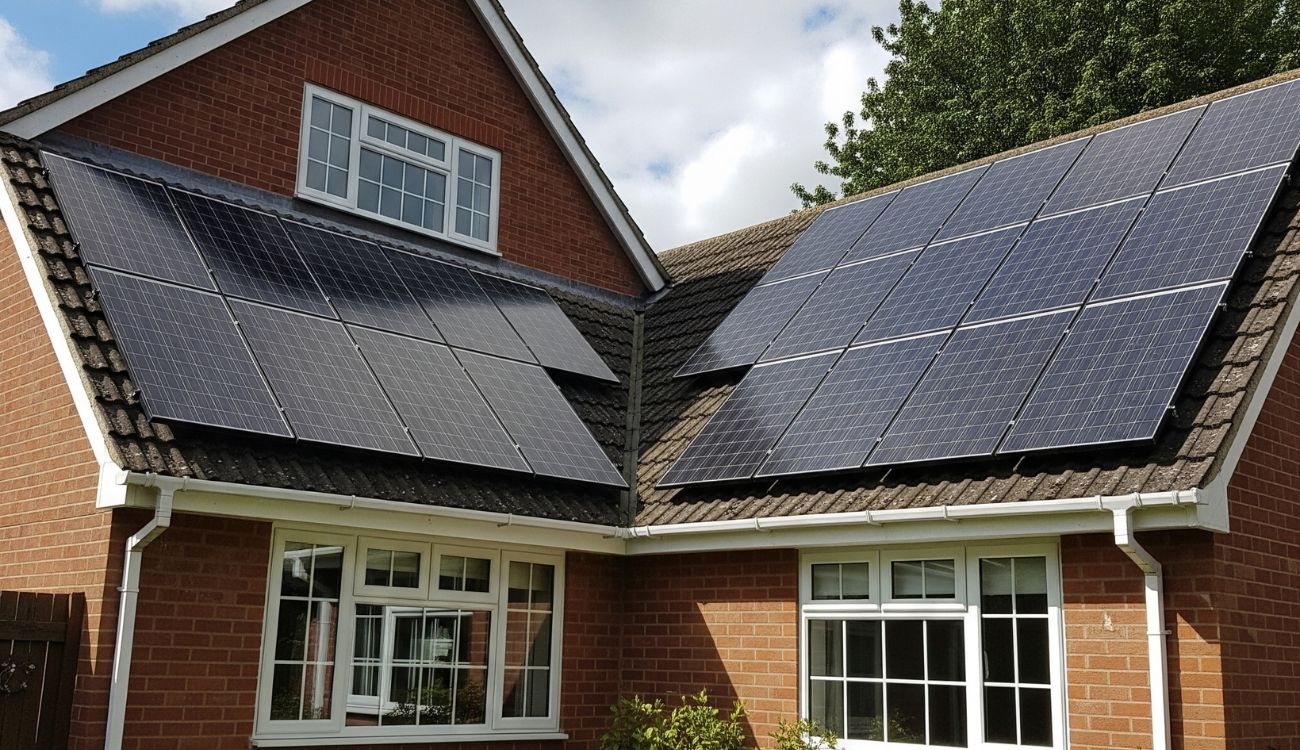 Solar panels installed on both sides of a roof on a residential property in the UK